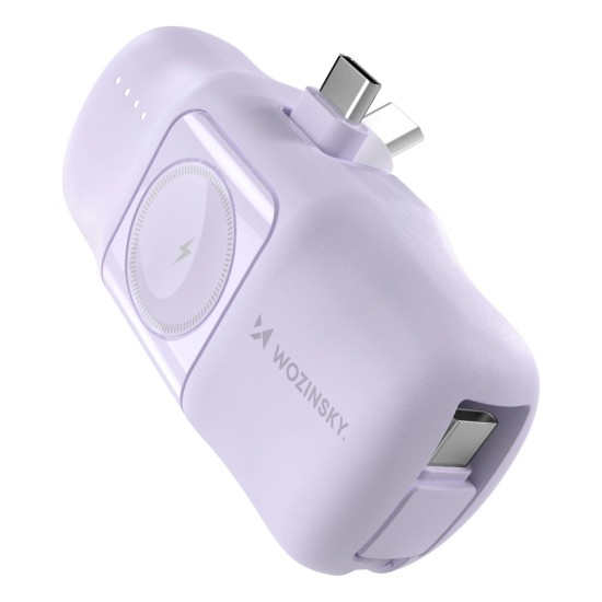 Wozinsky WF16-YCS 5000mAh 15W USB-C Mini Power Bank with Built-in USB-C Cable and Apple Watch Charger - Purple Wozinsky WF16-YCS 5000mAh 15W USB-C Mini Power Bank with Built-in USB-C Cable and Apple Watch Charger - Purple