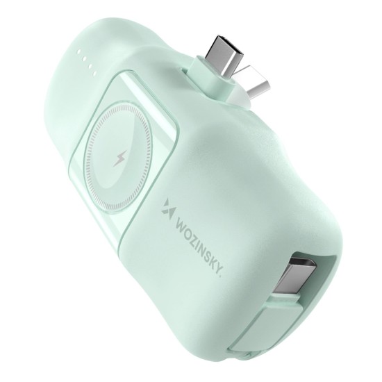 Wozinsky WF16-YCS 5000mAh 15W USB-C Mini Power Bank with Built-in USB-C Cable and Apple Watch Charger - Green Wozinsky WF16-YCS 5000mAh 15W USB-C Mini Power Bank with Built-in USB-C Cable and Apple Watch Charger - Green
