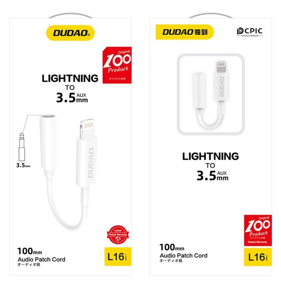 Dudao audio adapter headphone adapter from Lightning to 3.5 mm mini jack white (L16i white) Dudao audio adapter headphone adapter from Lightning to 3.5 mm mini jack white (L16i white)