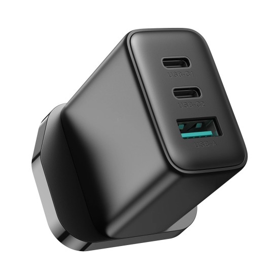 Joyroom JR-TCF10 fast charger 2x USB-C USB-A 32W (UK plug) - black Joyroom JR-TCF10 fast charger 2x USB-C USB-A 32W (UK plug) - black