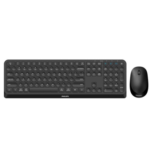 PHILIPS WIRELESS KEYBOARD-MOUSE COMBO, 2.4 GHz WIRELESS AND BLUETOOTH, SILENT DESIGN, MULTIMEDIA SHORTCUTS, 110 KEYS, 1600 DPI, BLACK