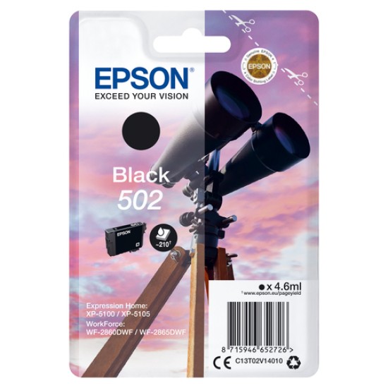 EPSON INK CARTRIDGE 502 BLK C13T02V14010 EPSON INK CARTRIDGE 502 BLK C13T02V14010