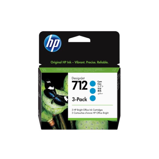 HP INK CARTRIDGE 712 CYAN 3PCK 29 ML 3ED77A HP INK CARTRIDGE 712 CYAN 3PCK 29 ML 3ED77A