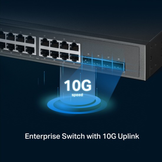 TP-Link JetStream 24-Port 2.5GBASE-T and 4-Port 10GE SFP+ L2+ Managed Switch with 16-Port PoE+ & 8-Port PoE++ TP-Link JetStream 24-Port 2.5GBASE-T and 4-Port 10GE SFP+ L2+ Managed Switch with 16-Port PoE+ & 8-Port PoE++