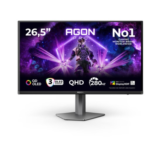 AOC AGON PRO AG276QZD2 computer monitor 67.3 cm (26.5\") 2560 x 1440 pixels Quad HD QD-OLED Black, Grey AOC AGON PRO AG276QZD2 computer monitor 67.3 cm (26.5\") 2560 x 1440 pixels Quad HD QD-OLED Black, Grey