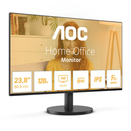 AOC MONITOR 23.8'', BUSINESS, E, IPS, FHD 1920 X 1080, 100Hz, 1MS, SPEAKERS, 250CD/M2, TILT, VGA, HDMI IN, 3YW, BLACK AOC MONITOR 23.8, BUSINESS, E, IPS, FHD 1920 X 1080, 100Hz, 1MS, SPEAKERS, 250CD/M2, TILT, VGA, HDMI IN, 3YW, BLACK