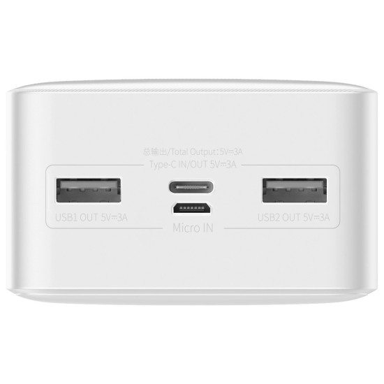 Baseus Bipow power bank with display 30000mAh 15W white (Overseas Edition) + USB-A - Micro USB cable 0.25m white (PPBD050202)