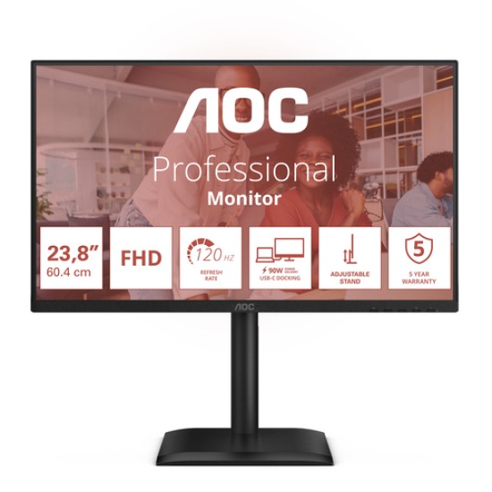 AOC E4 24E4CV computer monitor 60.5 cm (23.8\") 1920 x 1080 pixels Full HD LED Black