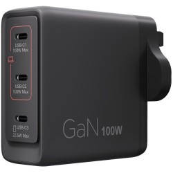 LENOVO MULTI-PORT USB-C 100W GAN CHARGER, 3xUSB-C, INPUT POWER:AC 90-264, UK PLUG, 1YW, BLACK