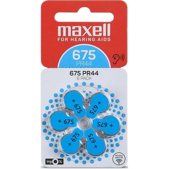 MAXELL BATTERIES PR44 (675) 6BS ZINC AIR FOR HEARING AIDS 4043752334500