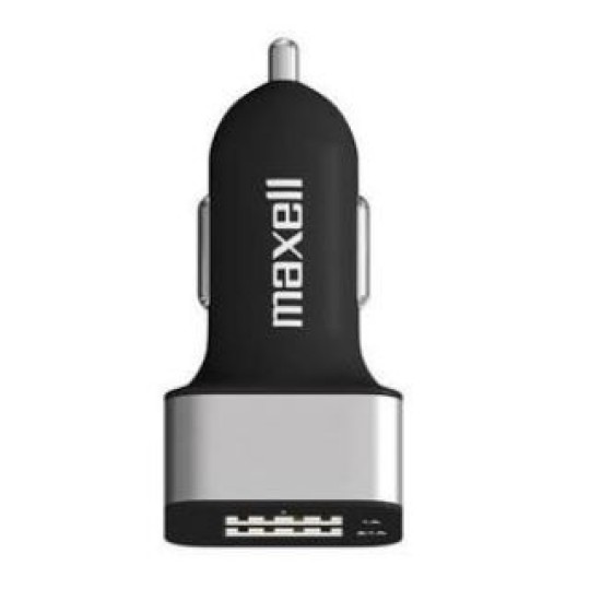 MAXELL POWER CAR ADAPTER WITH 2X USB PORTS, 1x 1A AND 1X 2.1A OUTPUT, CHARGE TWO DEVICES SAME TIME, LED LIGHT INDICATES CHARGING, BLACK