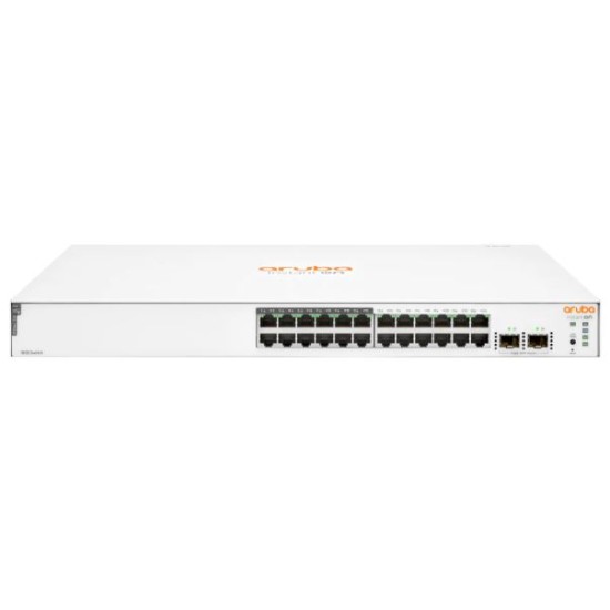 HPE ARUBA SWITCH INSTANT ON 1830 24G POE 195W, 24x PORTS GIGABIT (12 PORTS POE CLASS4), 2 SFP, LAYER 2, SMART MANAGED, QOS, EEE, VLAN, SPANNIG TREE, SNTP, CLOUD MANAGED, RACK MOUNTABLE, LIFETIME WARRANTY