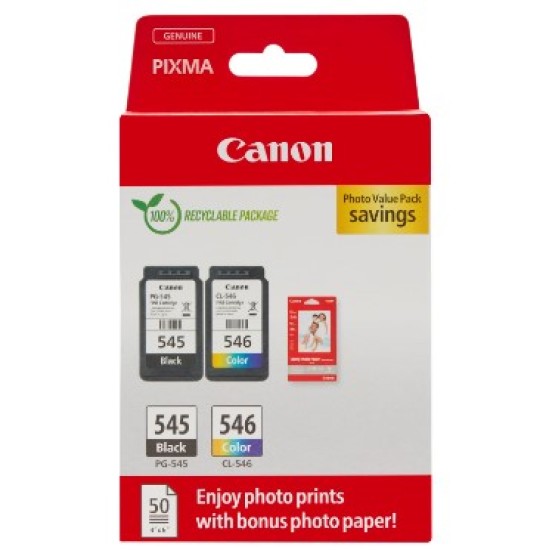 CANON INK CARTRIDGE PG-545/CL-546 MULTIPACK FOR MG2450, MG2551S, MG2550, MG2950, MX495, MG2550S, MG3050, TS305, TS3450
