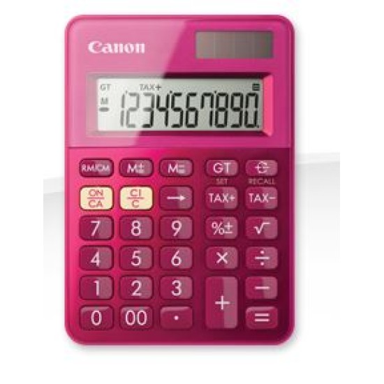 CANON CALCULATOR LS100KMPK, 10 DIGIT, DUAL POWER, LARGE DISPLAY, TAX FUNCTIONS, RECYCLABLE MATERIAL, PINK