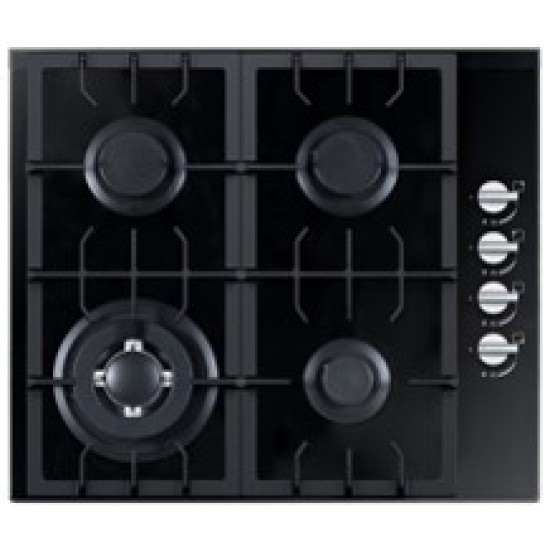 HYUNDAI HOB GAS, 60CM BUILT IN, 4 HITTING ELEMENTS, 3.4KW+ 1.8KW+ 1.8KW+ 1.0KW, 220-240V, 50HZ, AUTO IGNITION BY ELECTRICITY, SAFETY SWITCH, 8MM TEMPERED GLASS PANEL, 4 BURNERS 31X51CM, STAINLESS STEEL WATER DISH, 58x50x10CM, BLACK